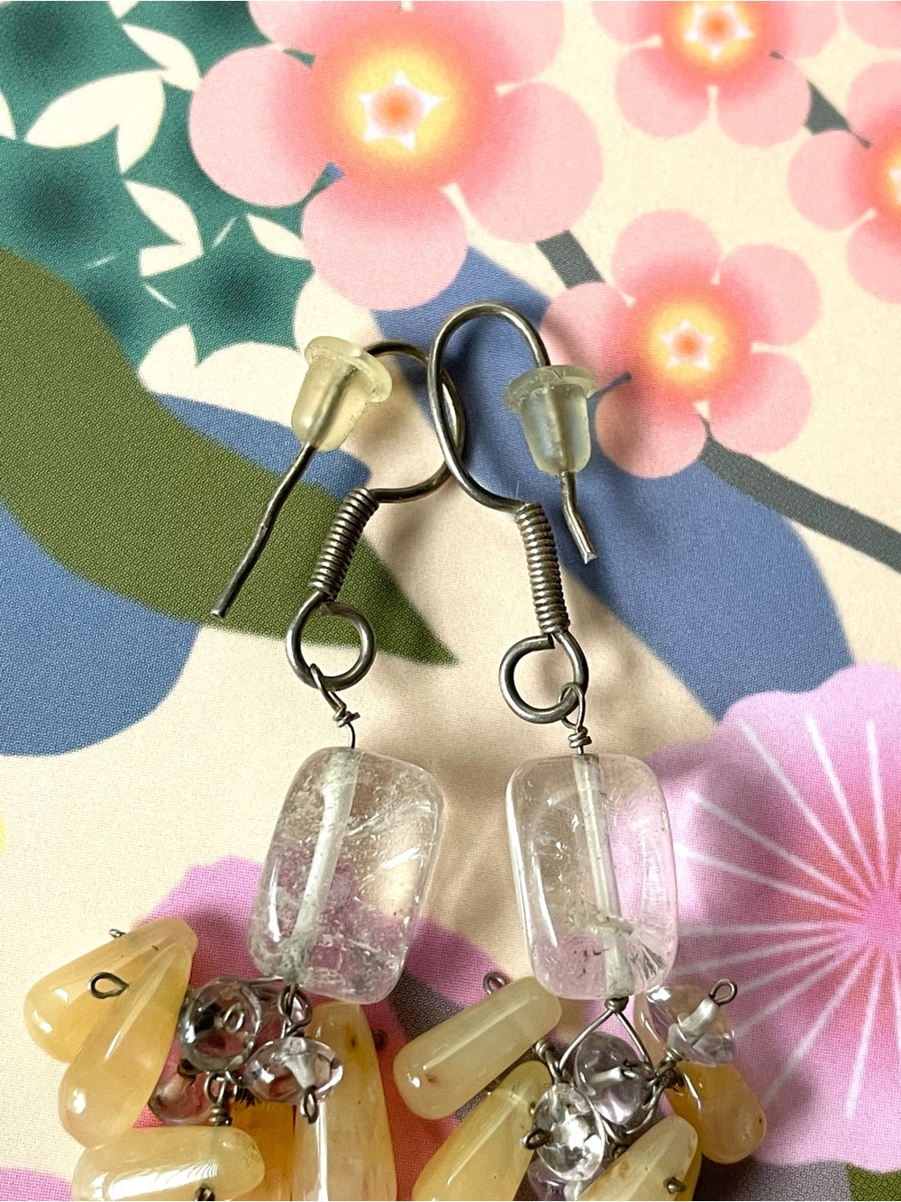 Vintage artisan-style polished natural stone dangle earrings boho - Picture 6 of 11